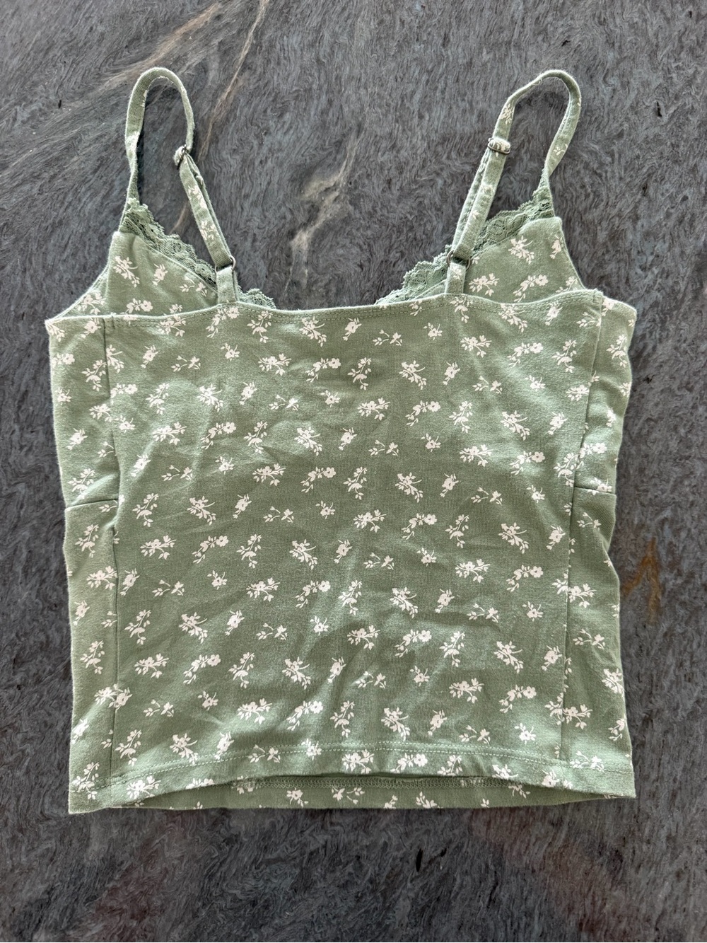Hollister Olive Green Floral Lace-Trim Cami - Picture 2 of 3